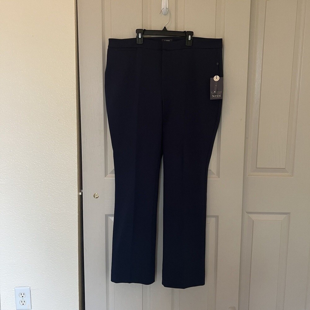 NYDJ Slimming Trouser Pants Women's Size 18 Black Stretch Flat Front Blue